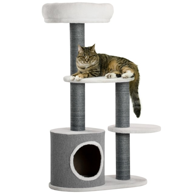 PawHut Cat Tree με κρεβάτι, σπίτι και στύλο, 55,5x30,5x98 cm, λευκό D30-621V00WT