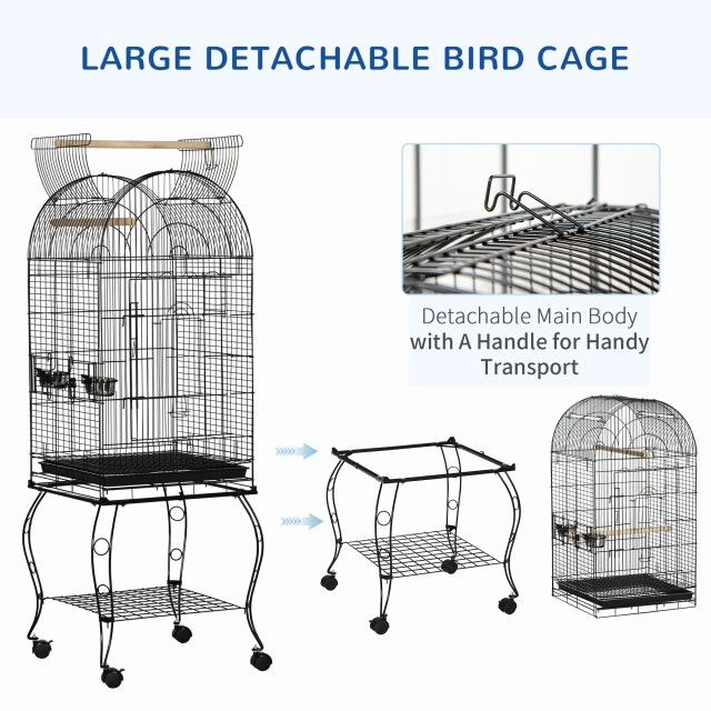 PawHut Bird and Canary Cage, Aviary με Μαύρες Μεταλλικές ρόδες 51x51x153cm