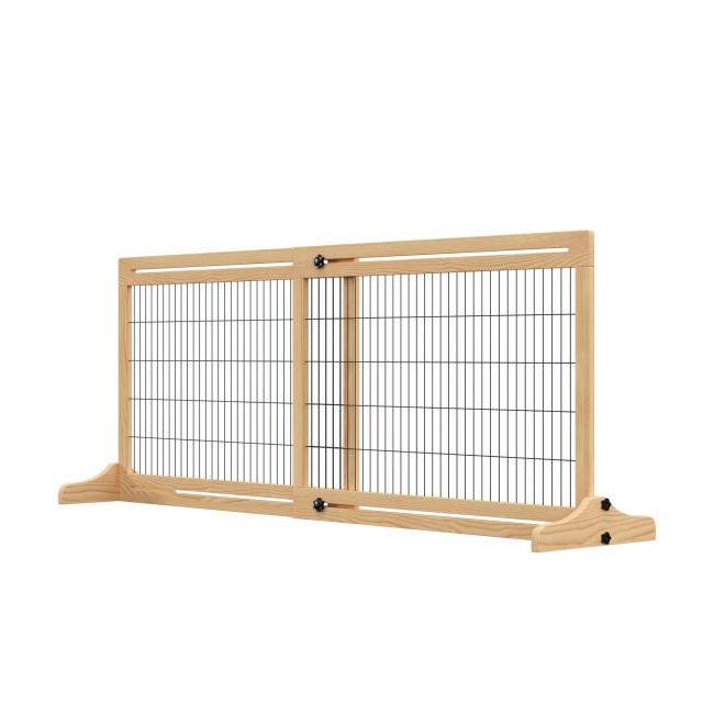 PawHut Extendable Indoor Wooden Dog Gate, 104-183x36x69cm, Χρώμα ξύλου