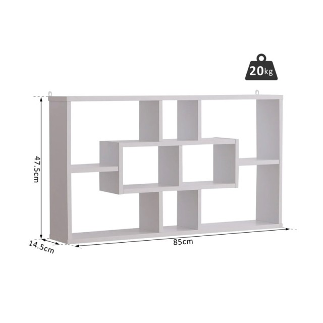 Ξύλινη Ραφιέρα Τοίχου με 8 Ράφια 85 x 14.5 x 47.5 cm HOMCOM 830-234