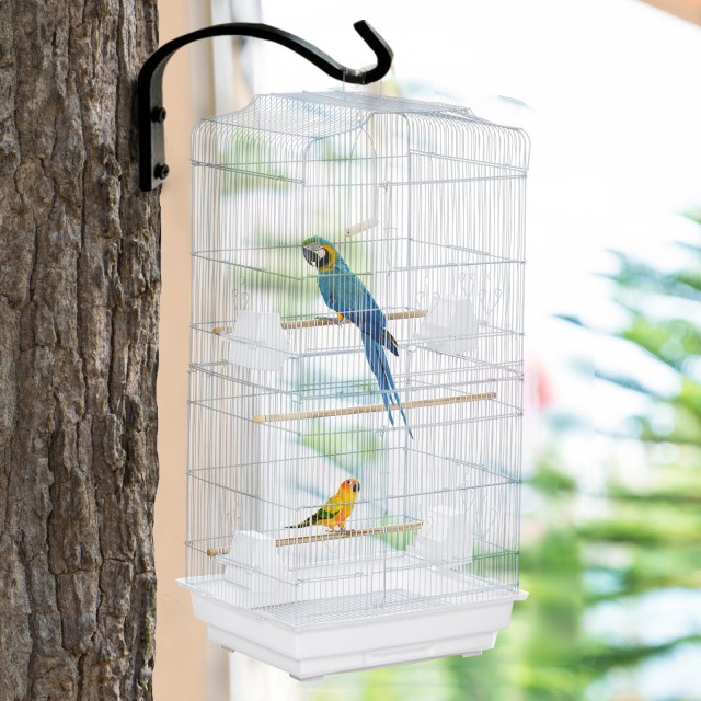 PawHut Bird Cage with Perches, Swing and Bowls, Metal and Plastic Aviary, 46,5x35,5x92cm, Λευκό