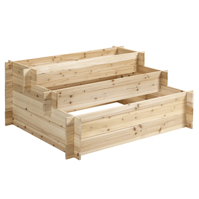 Outsunny 3 επιπέδων Spruce Wood Planter, Υπαίθριο υπερυψωμένο κουτί κήπου, 120x100x54cm 845-535