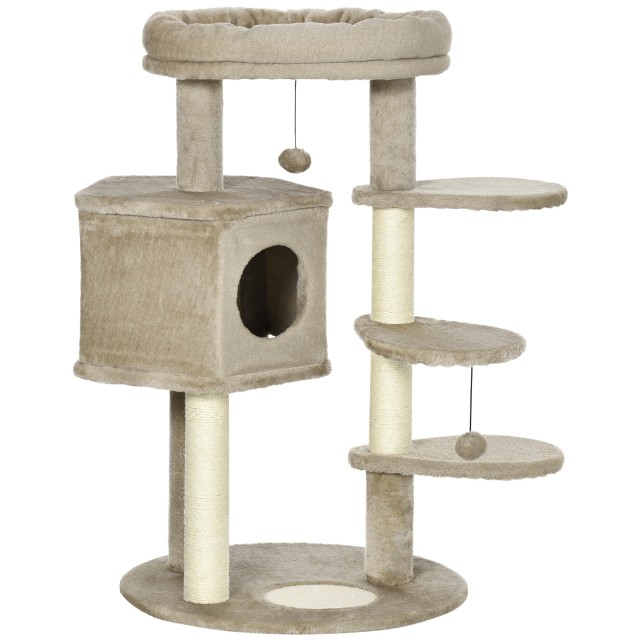 PawHut Cat Tree with Sisal Posts, Κρεβάτι, Σπίτι και Πλατφόρμες, 55x55x94cm, Καφέ D30-568V00LR