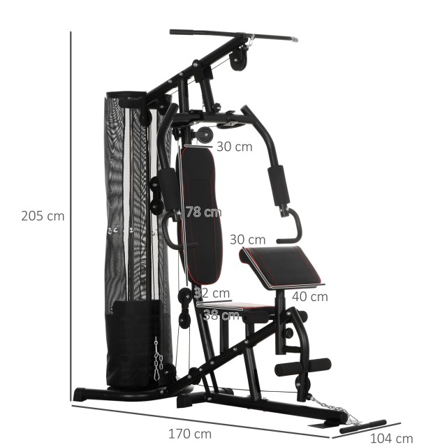 HOMCOM Fitness Station με ατσάλινα βάρη 45 κιλών, Πολυλειτουργικό γυμναστήριο για οικιακή και επαγγελματική προπόνηση, 170x104x205cm, Μαύρο A91-234V00BK