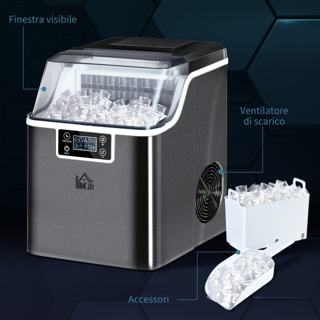 Ice Maker 20 kg σε 24 ώρες, 24 κύβοι σε 14-18 λεπτά και σύστημα αυτοκαθαρισμού, μαύρο 800-139V90BK