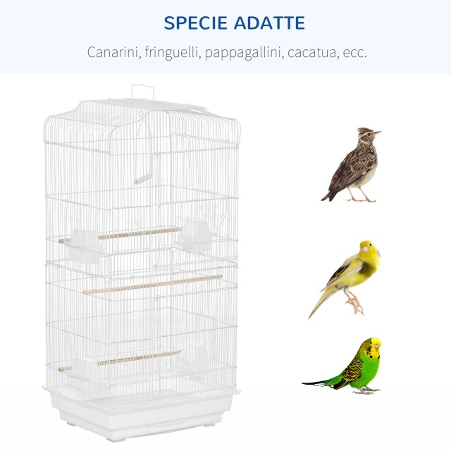 PawHut Bird Cage with Perches, Swing and Bowls, Metal and Plastic Aviary, 46,5x35,5x92cm, Λευκό