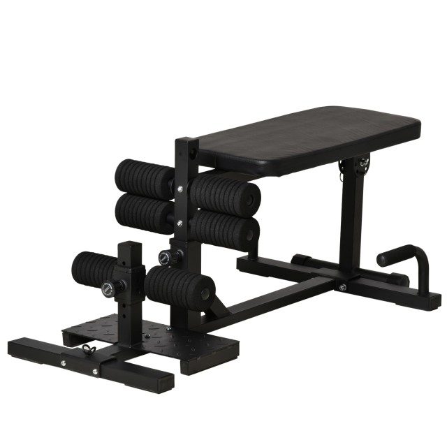 HOMCOM 3 σε 1 Squat Machine με ρυθμιζόμενο ύψος και ανακλινόμενο ατσάλινο πάγκο, 100x58x46cm - Μαύρο A91-182BK