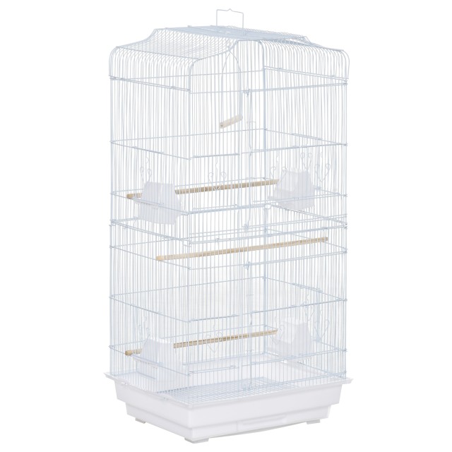 PawHut Bird Cage with Perches, Swing and Bowls, Metal and Plastic Aviary, 46,5x35,5x92cm, Λευκό