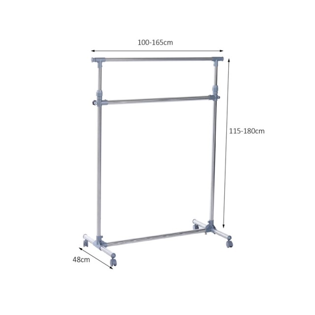 Μεταλλική Κρεμάστρα Ρούχων Δαπέδου 100-165 x 48 x 115-180 cm με Ρόδες HOMCOM 850-011