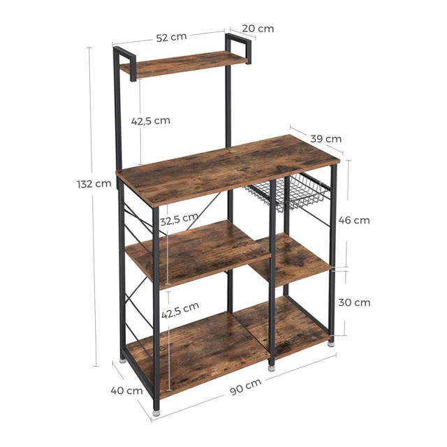 Μεταλλική Ραφιέρα Κουζίνας με 6 Ράφια 90 x 40 x 132 cm VASAGLE KKS35X - 12 άτοκες δόσεις και 5% cash back