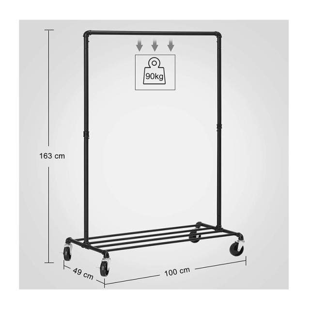 Μεταλλική Κρεμάστρα Ρούχων Δαπέδου 100 x 163 x 49 cm με Ρόδες Songmics HSR61BK - 12 άτοκες δόσεις και 5% cash back