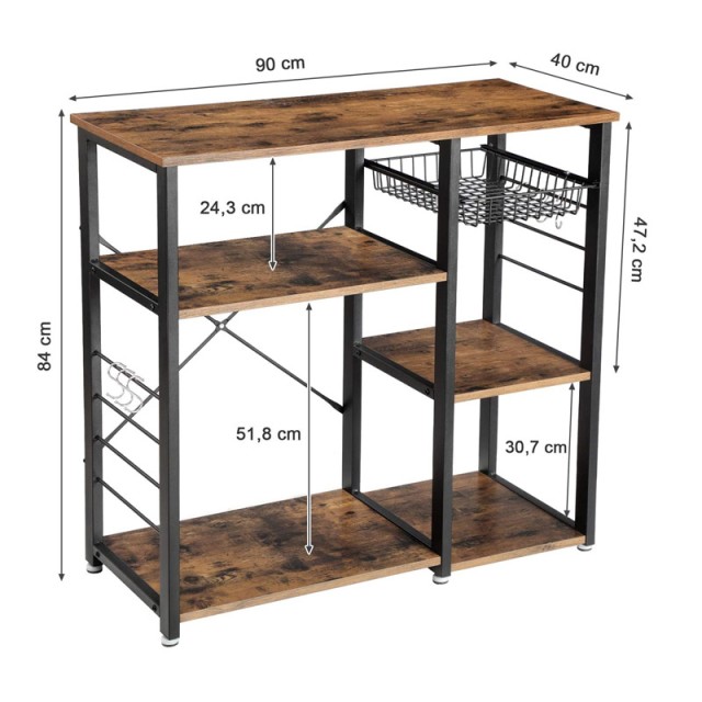 Μεταλλική Ραφιέρα Κουζίνας με 5 Ράφια 90 x 40 x 84 cm VASAGLE KKS90X - 12 άτοκες δόσεις και 5% cash back