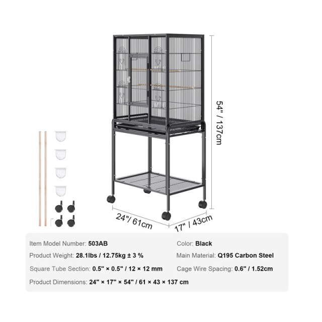 Μεταλλικό Τροχήλατο Κλουβί Πτηνών 61 x 43 x 137 cm VEVOR YTSNL251753I8188WV0