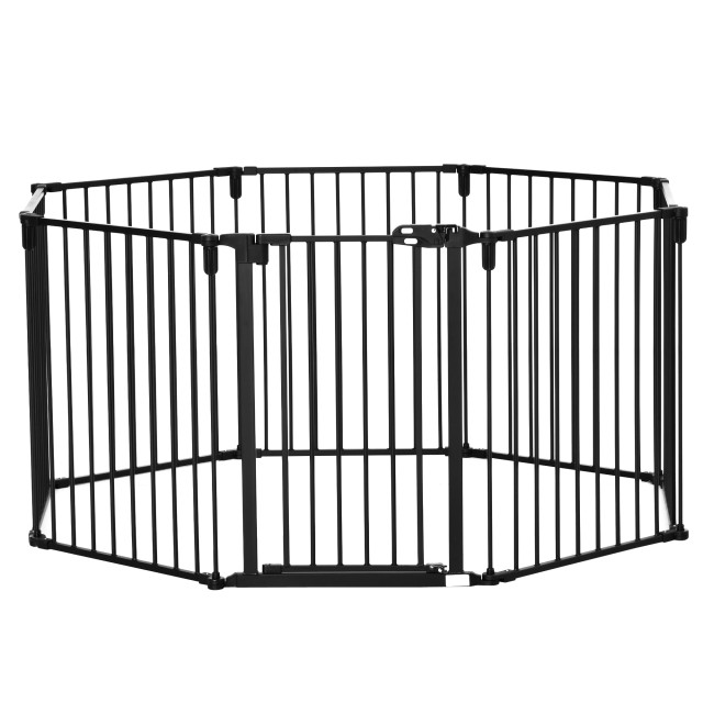 Πτυσσόμενη πύλη ασφαλείας PawHut 8 τμημάτων, Steel Dog Barrier Gate - Μαύρο