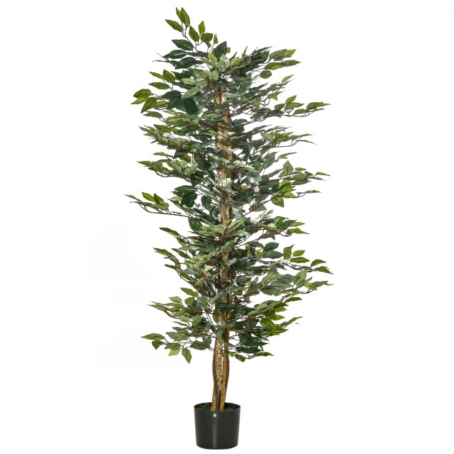 HOMCOM Fake Ficus Plant 150cm ύψος, Διακόσμηση εσωτερικού και εξωτερικού χώρου με γλάστρα