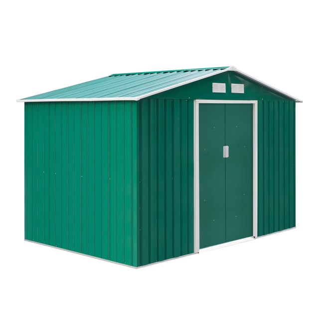 Outsunny Garden Shed Εργαλειοθήκη σε Ατσάλι, Υπόστεγο Κήπου από Ατσάλι με Συρόμενες Πόρτες, 277x195x192cm, Πράσινο