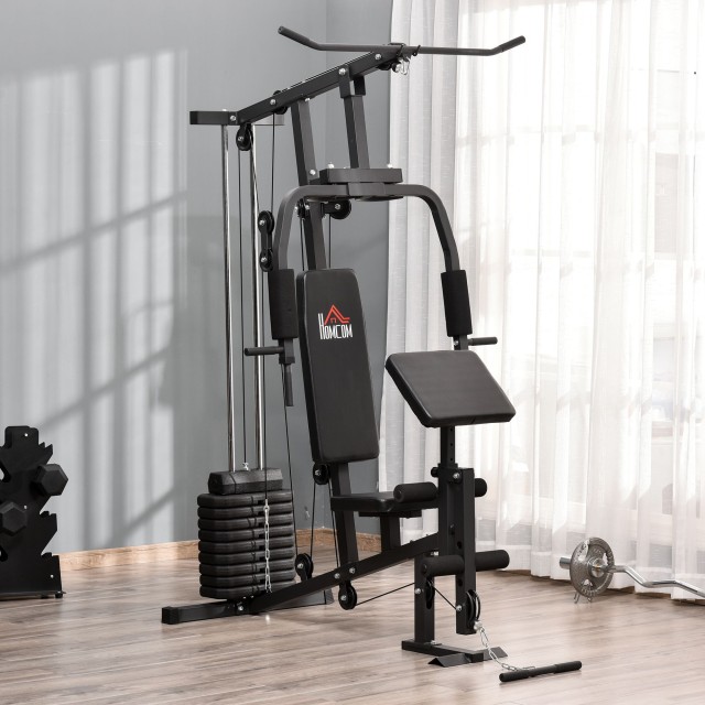 HOMCOM Fitness Station for Home and Professional Workout, Steel Multifunction Gym, 148x108x207cm - Μαύρο A91-132