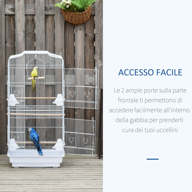 PawHut Bird Cage with Perches, Swing and Bowls, Metal and Plastic Aviary, 46,5x35,5x92cm, Λευκό