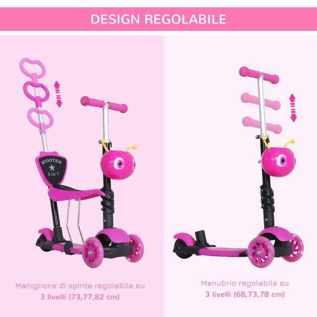 HOMCOM Scooter 3 Wheels for Παιδικό κάθισμα και λαβή με ρυθμιζόμενο ύψος 371-008PK