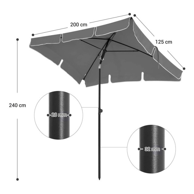 Ομπρέλα Δαπέδου από Ατσάλι 200 x 125 cm Χρώματος Γκρι Songmics GPU25GY - 12 άτοκες δόσεις και 5% cash back