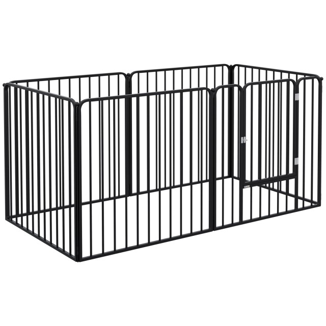 PawHut Dog Fence με 6 Modular Panel Indoor and Outdoor, Ατσάλι, 164x83x80 cm, Μαύρο