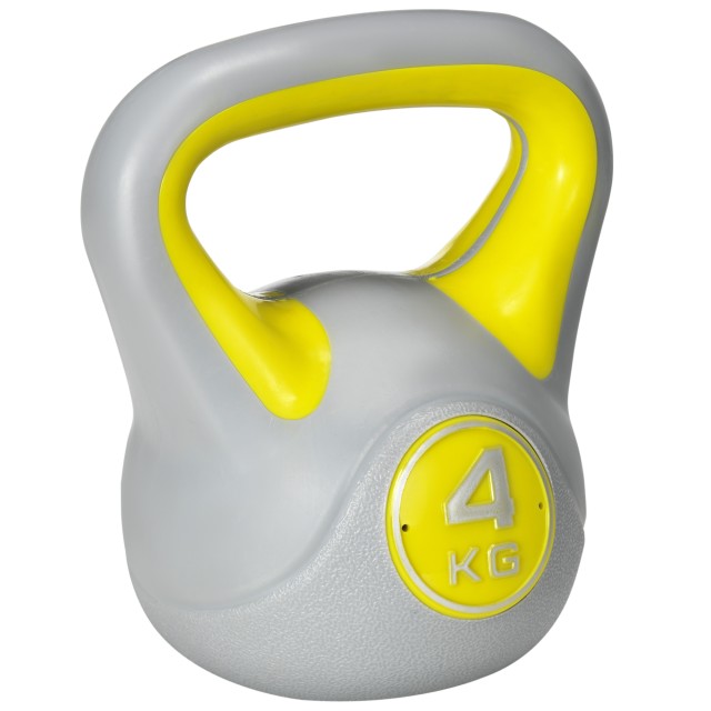 SPORTNOW Kettlebell 4kg σε PU και Sand με επίπεδη βάση και λαβή για Deadlifts, Squats και Lifts, 18x12x20 cm, Κίτρινο A91-255V01YL