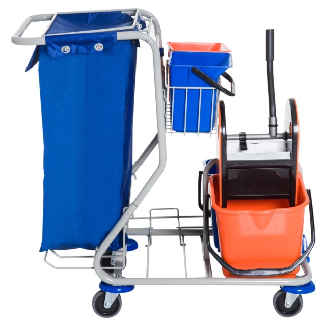 Homcom Professional Cleaning Cart with 4 Buckets 18L / 6L Blue and Orange