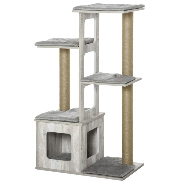 PawHut Multi-level Cat Scratching Post Tree, Κρεβάτι και σχοινιά από γιούτα, γκρι D30-318