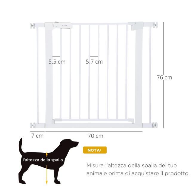 PawHut Dog Safety Gate, Push-Fit Ρυθμιζόμενο Πλάτος 75-96cm