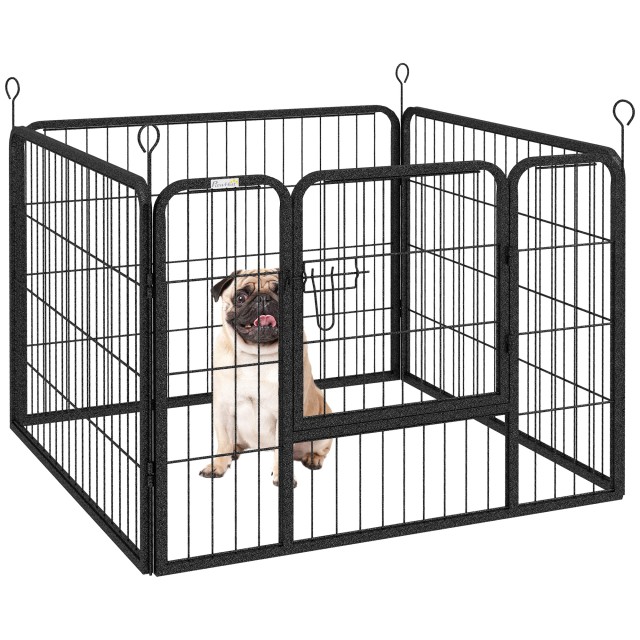 PawHut Folding Metal Dog Fence, για εσωτερική και εξωτερική χρήση με πόρτα και μανταλάκια, 82x82x60cm γκρι D06-074V02GY