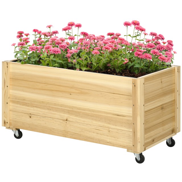 Outsunny Garden Planter με τρύπα αποστράγγισης και ρόδες, σε ξύλο ελάτης, 89x48x47 cm 845-910V00ND