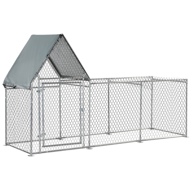 PawHut Galvanized Steel Chicken Run με κάλυμμα Oxford, 302x107x172cm, Ασημί D51-272V01