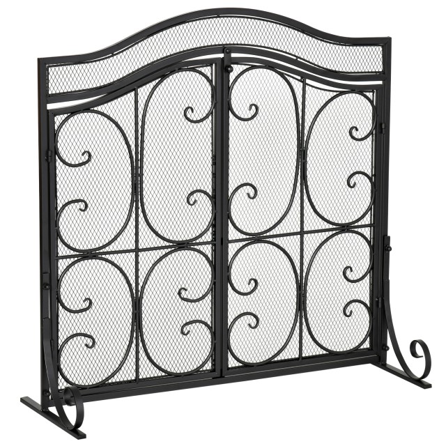 HOMCOM Metal Fire Screen with 2 Doors Clip Close, 88x30x89cm - Μαύρο 820-239