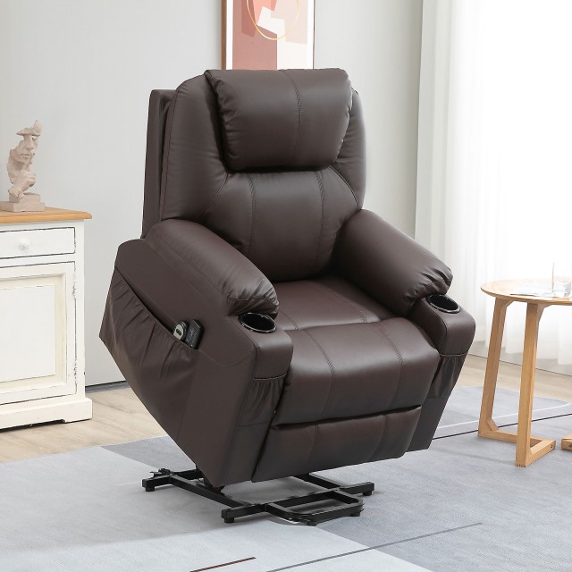 HOMCOM Lift Chair Ανακλινόμενη έως 135° με ποτηροθήκη, Τηλεχειριστήριο και υποπόδιο 88x92x106 cm, Καφέ 713-096BN