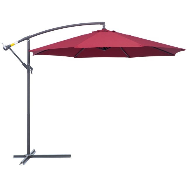 Outsunny Decentralized Metal Parasol, Bordeaux, Φ3x2,6m 01-0584