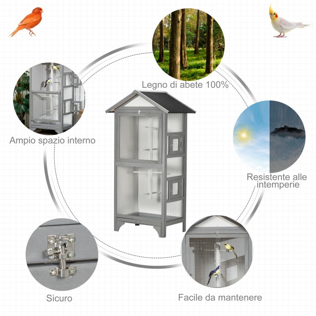 PawHut Spruce Outdoor Bird Aviary, 80,5x57x158,5cm, Ανοιχτό Γκρι D10-050V01LG