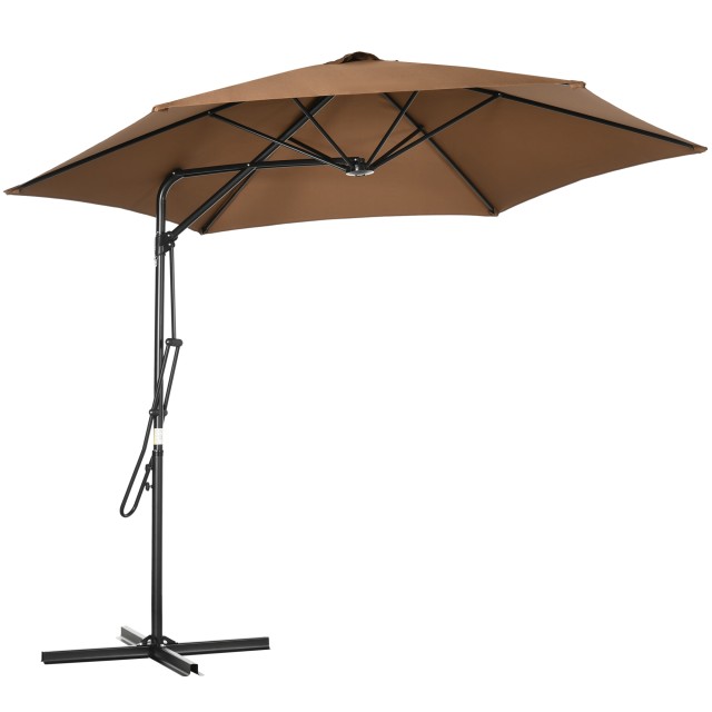 Outsunny Metal and Polyester Garden Parasol 6 Ribs with Cross Base, Ø295x245 cm, Καφέ 84D-237V00CF