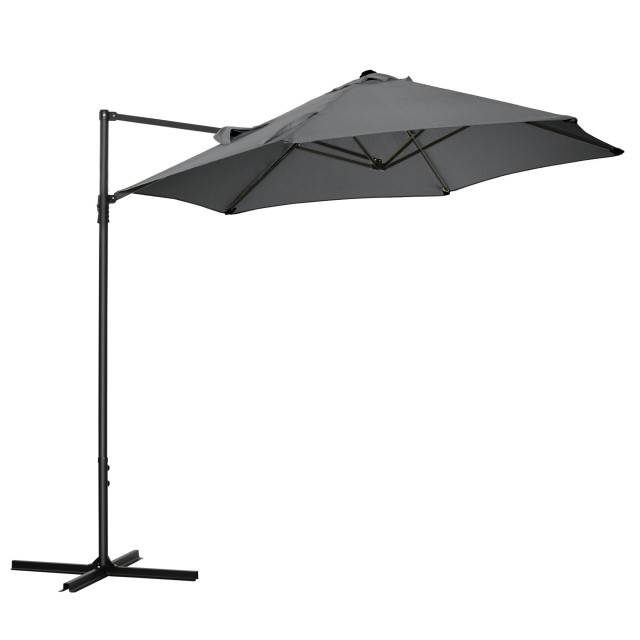 Outsunny Garden Parasol με περιστροφή 360° και πολυεστερικό κουβούκλιο, Ø256 x 245 cm, σκούρο γκρι 84D-209V00CG