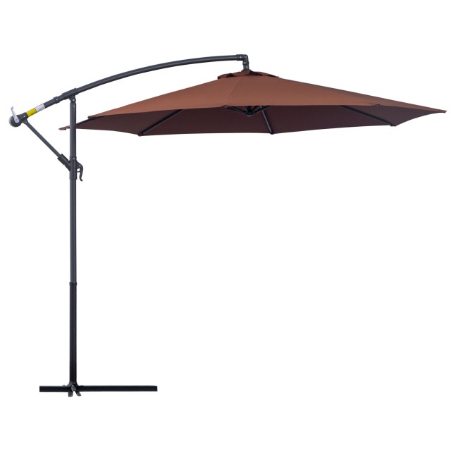 Outsunny Metal Polyester Off-centred Parasol Garden with Tilting Angle, Coffee, Φ3×2,6m 01-0585