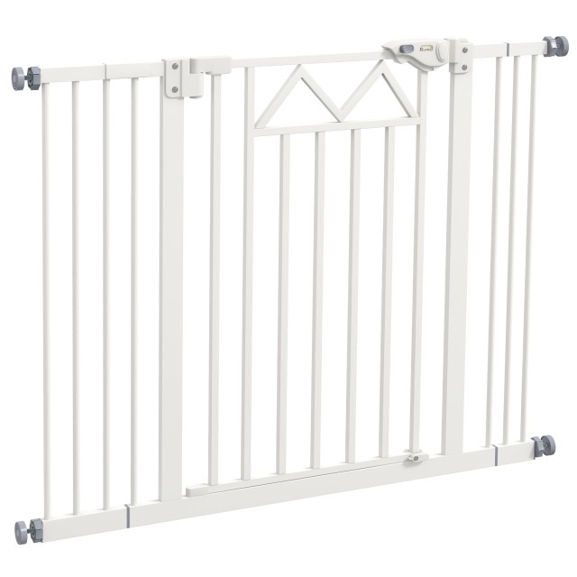 PawHut Gate για Small and Medium Dogs with Automatic Close, in Steel and PA, 74-100x76 cm, White