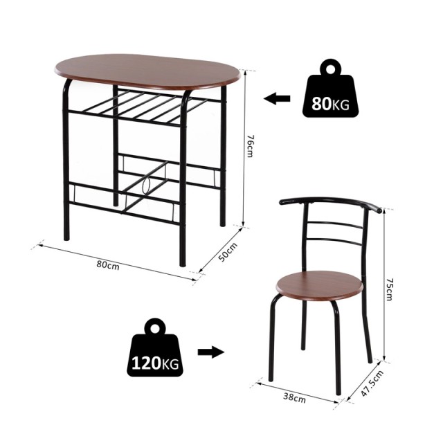 Σετ Μεταλλικό Οβάλ Τραπέζι 80 x 50 x 76 cm με 2 Καρέκλες HOMCOM 835-134