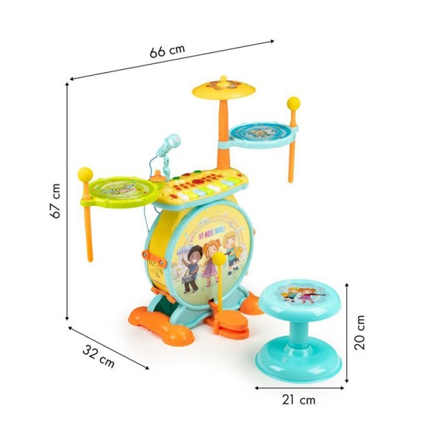Σετ Παιδικά Ντραμς με Αρμόνιο και Μικρόφωνο Καραόκε Multistore HC490483