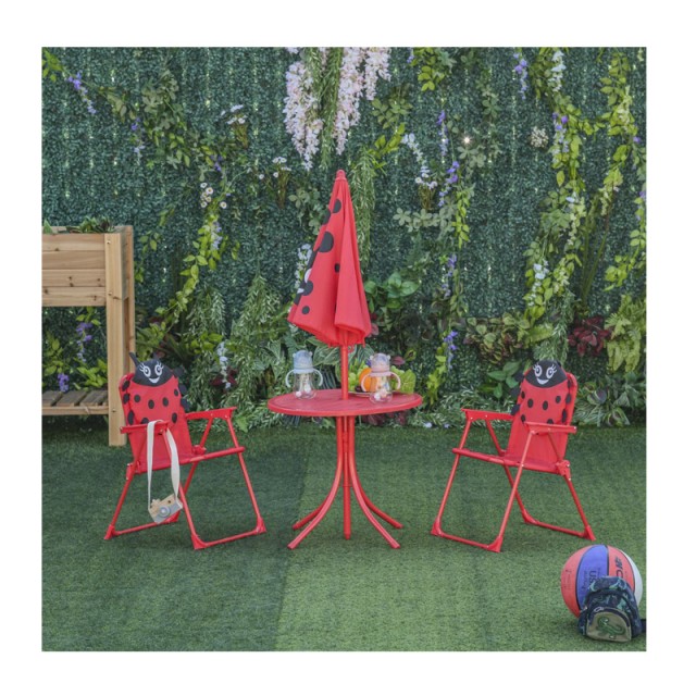 Σετ Παιδικό Σαλόνι Κήπου με Τραπέζι 2 Καρέκλες και Ομπρέλα Πασχαλίτσα 4 τμχ Outsunny 312-024RD