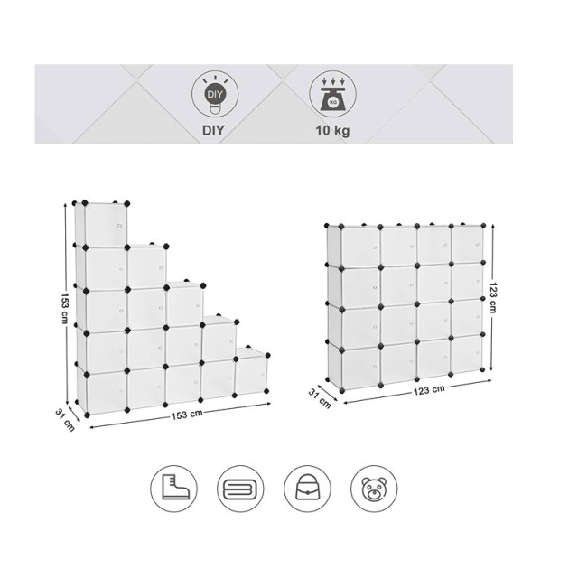 Σύστημα Αποθήκευσης - Ντουλάπα με 16 Κύβους 153 x 31 x 153 cm Χρώματος Λευκό Songmics LPC44BS - 12 άτοκες δόσεις και 5% cash back