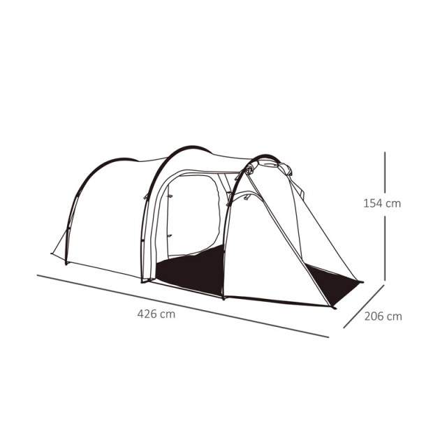 Σκηνή Camping 4 Ατόμων με Προθάλαμο 1000 mm 426 x 206 x 154 cm Outsunny A20-173