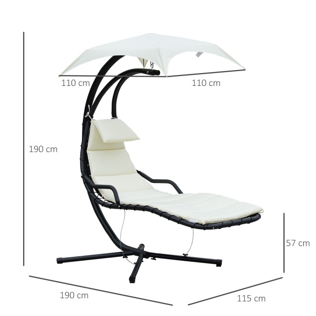 Outsunny Sun Lounger Chaise Longue Ξαπλώστρα με Canopy Cream 190 115 190 εκ 84A-042CW