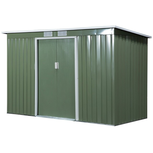 Outsunny Garden Shed Εργαλειοθήκη σε Ατσάλινο φύλλο με Συρόμενες Πόρτες, 280x130x172cm, Ανοιχτό πράσινο