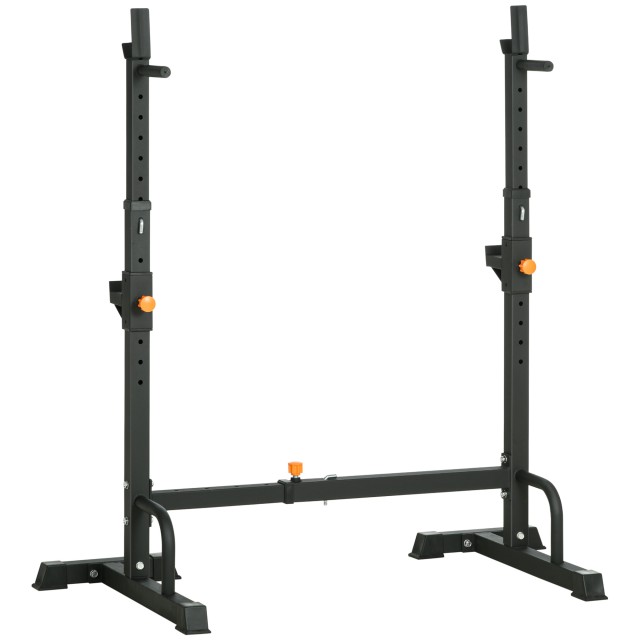 HOMCOM Barbell Rack με στηρίγματα για Dip Station και Push Up από ατσάλι, Ρυθμιζόμενο ύψος και πλάτος, μαύρο A91-216BK