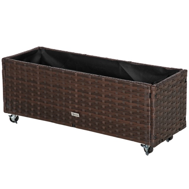 Outsunny Synthetic Rattan Raised Planter με 4 ρόδες που κλειδώνουν, 94,5x31x36cm Γκρι