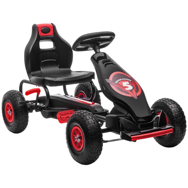 HOMCOM Pedal Go Kart για παιδιά από 5-12 ετών με ρυθμιζόμενο κάθισμα και φουσκωτούς τροχούς, κόκκινο 370-256V00RD